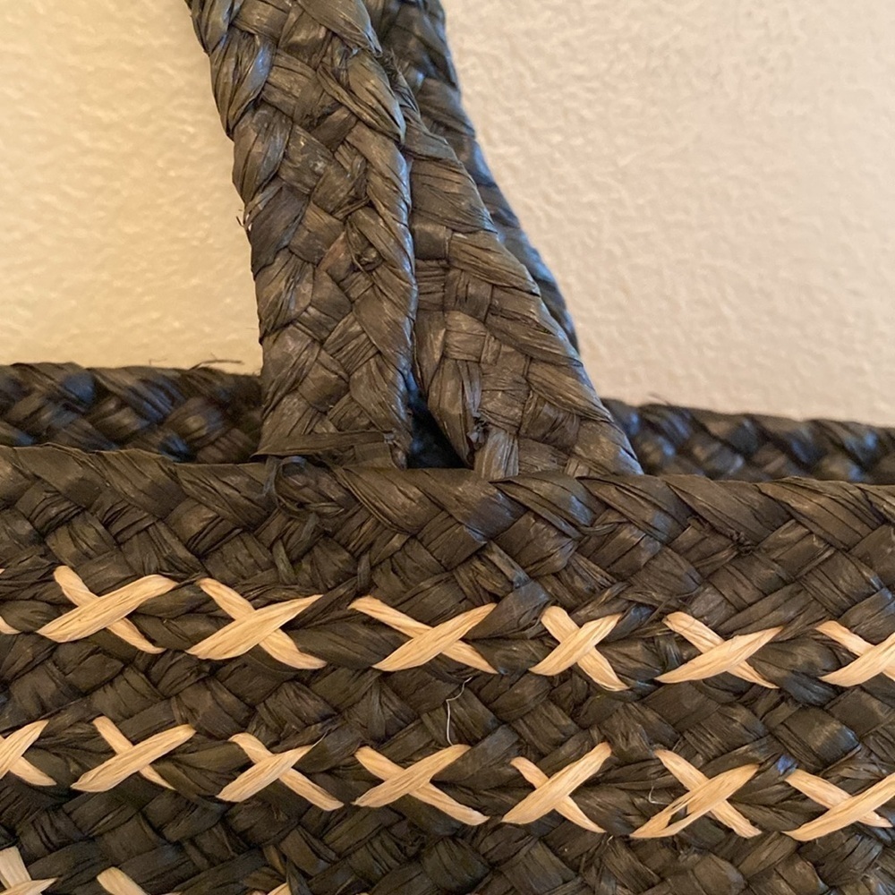 Annabel Ingall Australian Raffia Small Bibi Tote Gray V Deep Green Tan Cross Bag - Picture 3 of 12